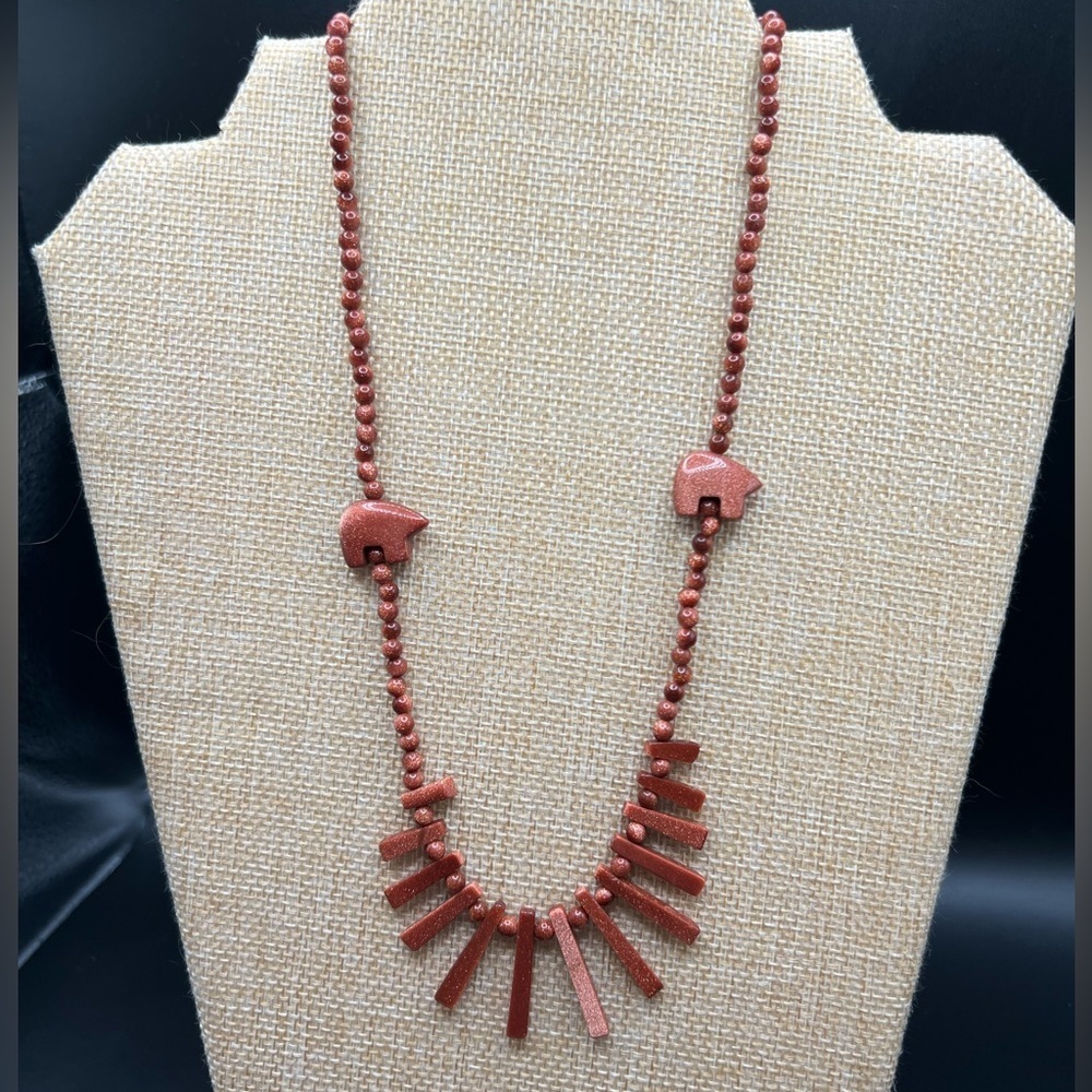 Goldstone Beaded Bear Necklace Southwestern Native